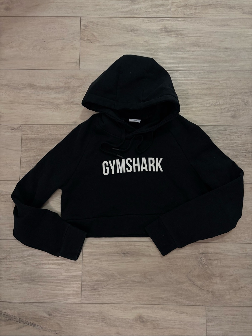 Gymshark Black Cropped Hoodie with White Logo